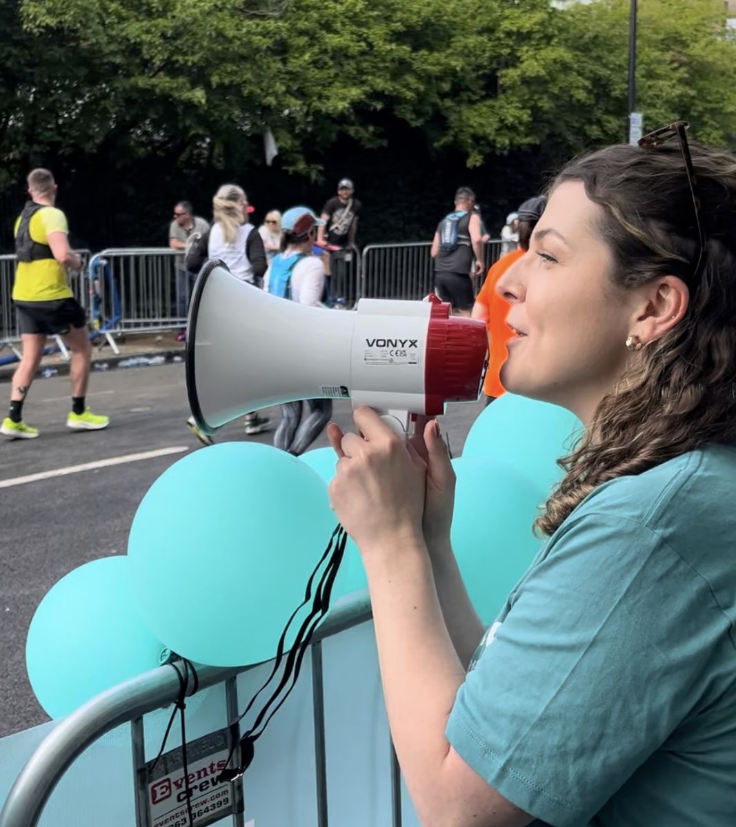 Aimee with megaphone marathon